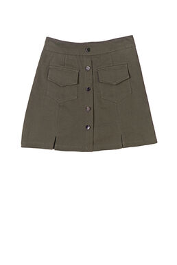 Fine Flap Pockets Silver Button Twill Fabric Skort (Dirty Green)
